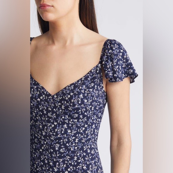Reformation Baxley Floral Print Midi Dress In Blue Size 0 - Picture 3 of 14
